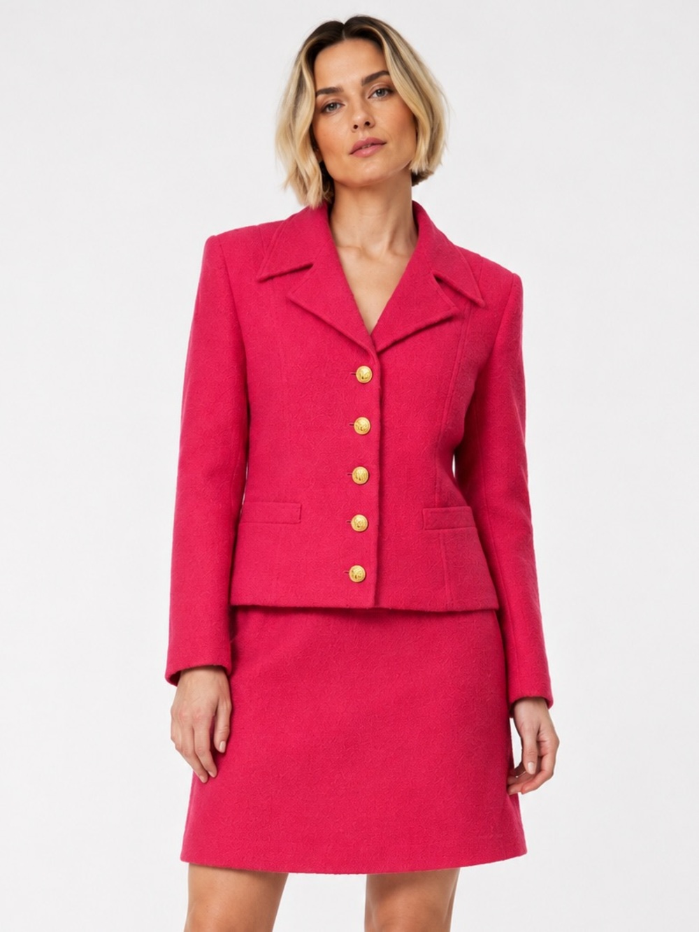Retro Pink Fuschia Tailored Wool-Blend jacket blazer & skirt set, Jackie O- 6